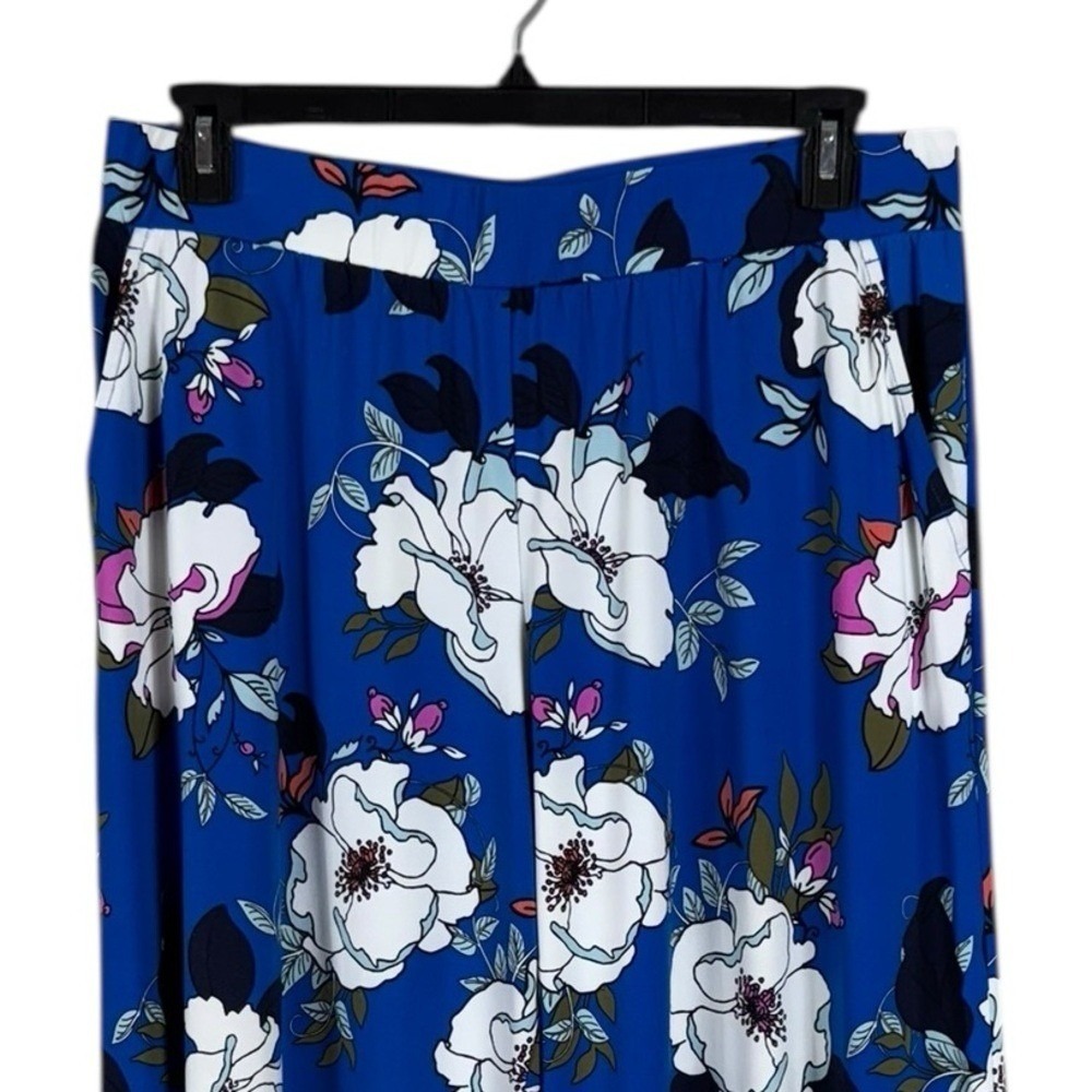 Womens Floral Wide Leg Pants Size LP Beachy Bohemian Festival Retro Pull On - Picture 3 of 7